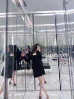 Yves Saint Laurent "Comes with an Sshaped curve on the upper body" Y  2024 Autumn/Winter New Knitted Wool Heavy Industry Lace Splicing Deep VCollar Waist Bag Hip Skirt Slimming Dress Small Black Dress - Image 15
