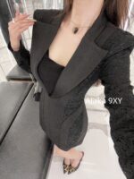 Yves Saint Laurent "Comes with an Sshaped curve on the upper body" Y  2024 Autumn/Winter New Knitted Wool Heavy Industry Lace Splicing Deep VCollar Waist Bag Hip Skirt Slimming Dress Small Black Dress - Image 17