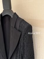 Yves Saint Laurent "Comes with an Sshaped curve on the upper body" Y  2024 Autumn/Winter New Knitted Wool Heavy Industry Lace Splicing Deep VCollar Waist Bag Hip Skirt Slimming Dress Small Black Dress - Image 19