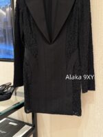 Yves Saint Laurent "Comes with an Sshaped curve on the upper body" Y  2024 Autumn/Winter New Knitted Wool Heavy Industry Lace Splicing Deep VCollar Waist Bag Hip Skirt Slimming Dress Small Black Dress - Image 21