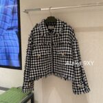 GUCCI 2024 Autumn/Winter New Collection _ Classic Thousand Bird Grid Color blocked Coarse Fleece Knitted Jacket Jacket for Women's Autumn/Winter Short Style Korean Gold Cardigan Dressing