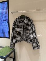 GUCCI 2024 Autumn/Winter New Collection _ Classic Thousand Bird Grid Color blocked Coarse Fleece Knitted Jacket Jacket for Women's Autumn/Winter Short Style Korean Gold Cardigan Dressing