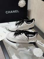 CHANEL High Edition  25C New SeriesHeavy Industry Comic Embroidery Logo Classic Black and White Color blocked Panda Board Shoes/Sports Shoes for Women - Image 14