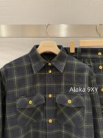 MIUMIU ""American retro campus style outfit ” 2024 Autumn/Winter New Collection Initial Sheer Wool Material   Collar plaid metal button shirt set for women - Image 13