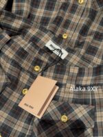 MIUMIU ""American retro campus style outfit ” 2024 Autumn/Winter New Collection Initial Sheer Wool Material   Collar plaid metal button shirt set for women - Image 22