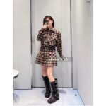 MIUMIU ""American retro campus style outfit ” 2024 Autumn/Winter New Collection Initial Sheer Wool Material   Collar plaid metal button shirt set for women - Image 27