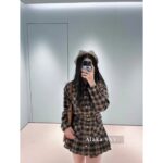 MIUMIU ""American retro campus style outfit ” 2024 Autumn/Winter New Collection Initial Sheer Wool Material   Collar plaid metal button shirt set for women - Image 29