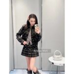 MIUMIU ""American retro campus style outfit ” 2024 Autumn/Winter New Collection Initial Sheer Wool Material   Collar plaid metal button shirt set for women - Image 32