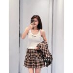 MIUMIU ""American retro campus style outfit ” 2024 Autumn/Winter New Collection Initial Sheer Wool Material   Collar plaid metal button shirt set for women - Image 33