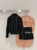 MIUMIU ""American retro campus style outfit ” 2024 Autumn/Winter New Collection Initial Sheer Wool Material   Collar plaid metal button shirt set for women - Image 35