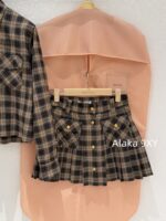 MIUMIU ""American retro campus style outfit ” 2024 Autumn/Winter New Collection Initial Sheer Wool Material   Collar plaid metal button shirt set for women - Image 40
