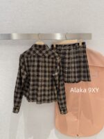 MIUMIU ""American retro campus style outfit ” 2024 Autumn/Winter New Collection Initial Sheer Wool Material   Collar plaid metal button shirt set for women - Image 42