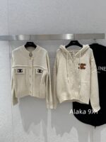 celine   24FW AutumnWinter New Collection Heavy Industry Triumph Men Pocket Logo Knitted Sweater Women's Stand up Collar Cardigan Lazy Wool Sweater Jacket Women - Image 3