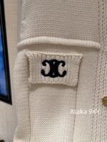 celine   24FW AutumnWinter New Collection Heavy Industry Triumph Men Pocket Logo Knitted Sweater Women's Stand up Collar Cardigan Lazy Wool Sweater Jacket Women - Image 7