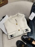celine   24FW AutumnWinter New Collection Heavy Industry Triumph Men Pocket Logo Knitted Sweater Women's Stand up Collar Cardigan Lazy Wool Sweater Jacket Women - Image 20