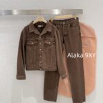 MIUMIU   Melad color series24 new series chocolate color lapel letter logo denim jacket/straight leg jeans women's jacket
