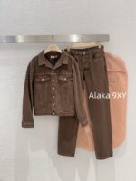 MIUMIU   Melad color series24 new series chocolate color lapel letter logo denim jacket/straight leg jeans women's jacket