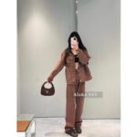 MIUMIU   Melad color series24 new series chocolate color lapel letter logo denim jacket/straight leg jeans women's jacket - Image 10