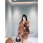 MIUMIU   Melad color series24 new series chocolate color lapel letter logo denim jacket/straight leg jeans women's jacket - Image 11