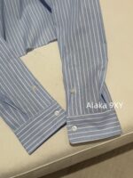MIUMIU 2024 Autumn/Winter New French Academy Style Reduced Age Collar Striped Cotton Short Shirt Top for Women - Image 6