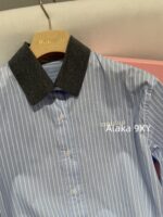 MIUMIU 2024 Autumn/Winter New French Academy Style Reduced Age Collar Striped Cotton Short Shirt Top for Women - Image 19