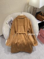 MIUMIU Korean Women's Tall Dress  Autumn and winter new 24 brown suede bathrobe style mid length coat for women. - Image 7