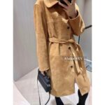 MIUMIU Korean Women's Tall Dress  Autumn and winter new 24 brown suede bathrobe style mid length coat for women. - Image 11