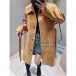 MIUMIU Korean Women's Tall Dress  Autumn and winter new 24 brown suede bathrobe style mid length coat for women. - Image 12