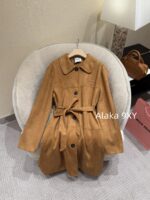 MIUMIU Korean Women's Tall Dress  Autumn and winter new 24 brown suede bathrobe style mid length coat for women. - Image 19
