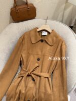 MIUMIU Korean Women's Tall Dress  Autumn and winter new 24 brown suede bathrobe style mid length coat for women. - Image 20