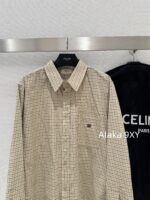 CELINE 2024 Autumn/Winter Collection   Boyfriend style khaki plaid jacquard slimming shirt top for women - Image 5