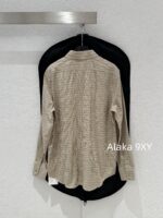 CELINE 2024 Autumn/Winter Collection   Boyfriend style khaki plaid jacquard slimming shirt top for women - Image 7