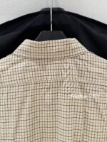 CELINE 2024 Autumn/Winter Collection   Boyfriend style khaki plaid jacquard slimming shirt top for women - Image 8