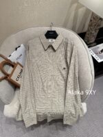 CELINE 2024 Autumn/Winter Collection   Boyfriend style khaki plaid jacquard slimming shirt top for women - Image 9