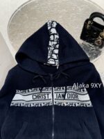 DIORD  2024 Early Autumn New Collection   100 wool material hooded jacquard letter logo zipper jacket for women. - Image 3