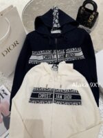 DIORD  2024 Early Autumn New Collection   100 wool material hooded jacquard letter logo zipper jacket for women. - Image 6