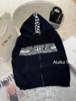 DIORD  2024 Early Autumn New Collection   100 wool material hooded jacquard letter logo zipper jacket for women. - Image 18