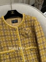 Chanel   2024a autumn and winter new highend custom handmade workshop series  imported yellow camellia coarse woolen yarn woven dress jacket for women. 100 silk lining - Image 6