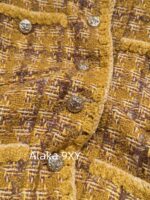 Chanel   2024a autumn and winter new highend custom handmade workshop series  imported yellow camellia coarse woolen yarn woven dress jacket for women. 100 silk lining - Image 9