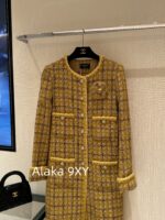 Chanel   2024a autumn and winter new highend custom handmade workshop series  imported yellow camellia coarse woolen yarn woven dress jacket for women. 100 silk lining - Image 13