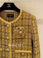 Chanel   2024a autumn and winter new highend custom handmade workshop series  imported yellow camellia coarse woolen yarn woven dress jacket for women. 100 silk lining - Image 24