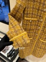 Chanel   2024a autumn and winter new highend custom handmade workshop series  imported yellow camellia coarse woolen yarn woven dress jacket for women. 100 silk lining - Image 26