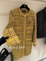 Chanel   2024a autumn and winter new highend custom handmade workshop series  imported yellow camellia coarse woolen yarn woven dress jacket for women. 100 silk lining - Image 30