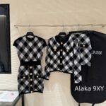 BALMAIN High Quality 24ss  Count's Daughter "Autumn/Winter French socialite style black and white checkered knitted cardigan, hip hugging half skirt outer suit for women