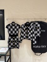 BALMAIN High Quality 24ss  Count's Daughter "Autumn/Winter French socialite style black and white checkered knitted cardigan, hip hugging half skirt outer suit for women
