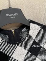 BALMAIN High Quality 24ss  Count's Daughter "Autumn/Winter French socialite style black and white checkered knitted cardigan, hip hugging half skirt outer suit for women - Image 6