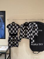 BALMAIN High Quality 24ss  Count's Daughter "Autumn/Winter French socialite style black and white checkered knitted cardigan, hip hugging half skirt outer suit for women - Image 13