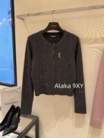 Yves Saint Laurent Y  2024 Autumn/Winter New Collection  Starry Sky Sparkling Heavy Industry Hot Diamond Long Sleeve Round Neck Knitted Cardigan Women's Lazy Style Single breasted Sweater Coat - Image 6