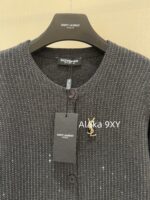 Yves Saint Laurent Y  2024 Autumn/Winter New Collection  Starry Sky Sparkling Heavy Industry Hot Diamond Long Sleeve Round Neck Knitted Cardigan Women's Lazy Style Single breasted Sweater Coat - Image 7