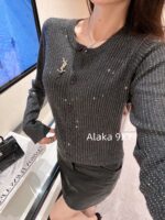 Yves Saint Laurent Y  2024 Autumn/Winter New Collection  Starry Sky Sparkling Heavy Industry Hot Diamond Long Sleeve Round Neck Knitted Cardigan Women's Lazy Style Single breasted Sweater Coat - Image 26